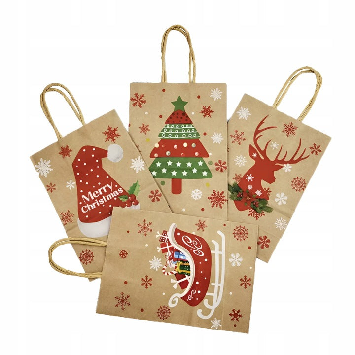 Torba Papierowa z uchwytem skręcanym 330x120x260 brązowa wzór Świąteczny 4szt.