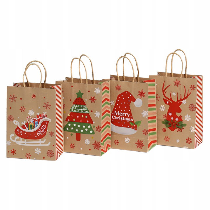 Torba Papierowa z uchwytem skręcanym 330x120x260 brązowa wzór Świąteczny 4szt.