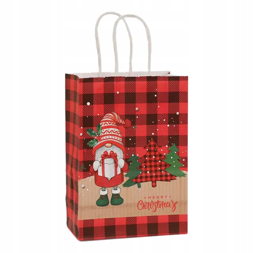 Torba Papierowa z uchwytem skręcanym 210x80x150mm czerwona krata wzór Świąteczny 4szt.