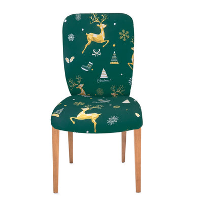 Pokrowiec na krzesło zielony świąteczny z motywem renifera – elastyczny