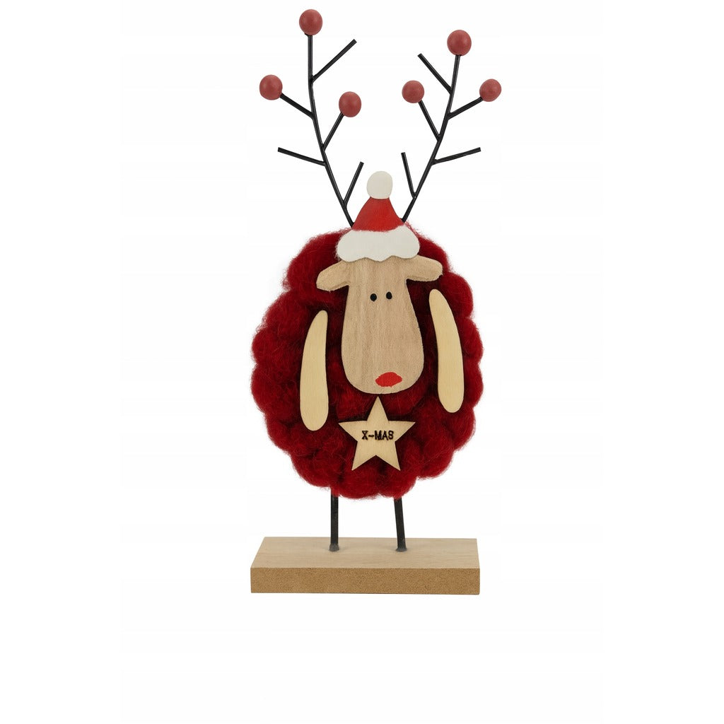 Świąteczna figurka renifer drewniana ozdoba stojąca
