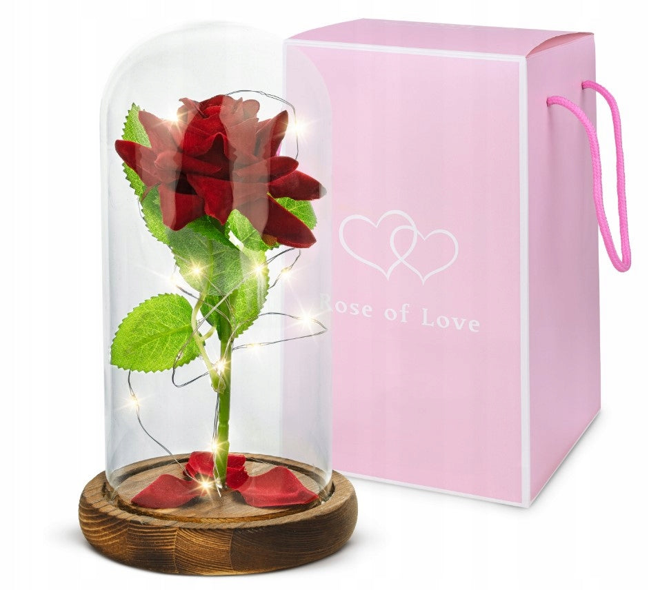 Wieczna róża LED w szkle 21cm