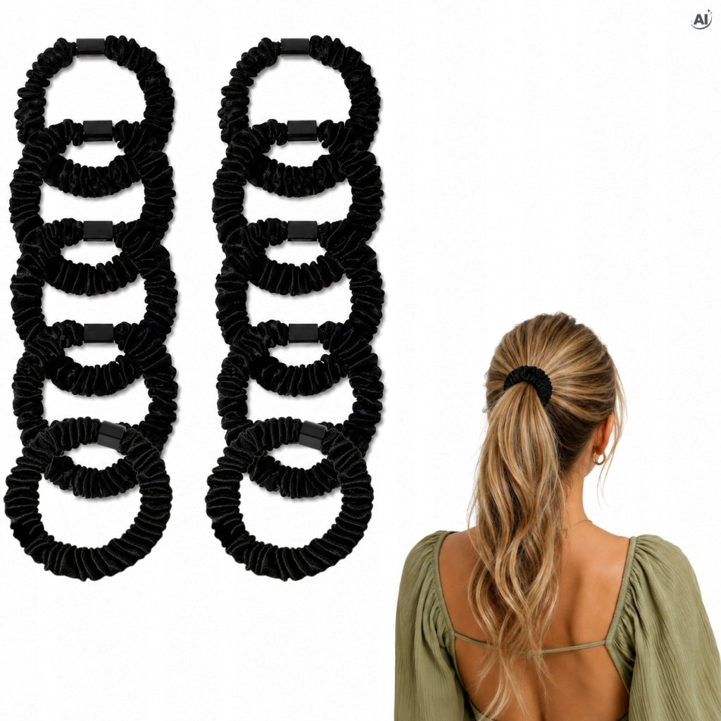Satynowe gumki do włosów scrunchie, zestaw 10 szt., czarne