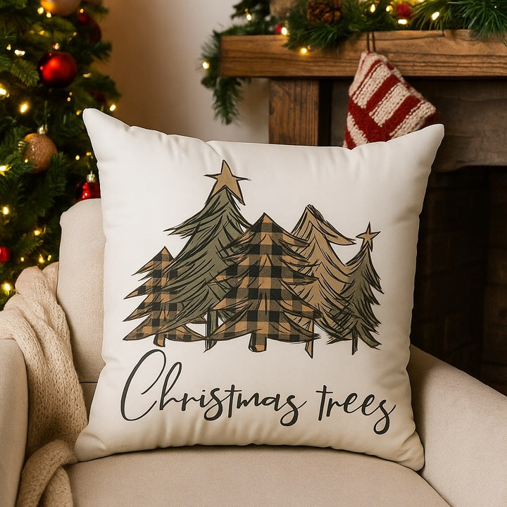 Świąteczna Poszewka Dekoracyjna 45×45 cm z Motywem Drzewek