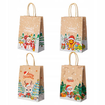 Torba Papierowa z uchwytem skręcanym 210x80x150mm brązowa wzór Świąteczny 4szt.