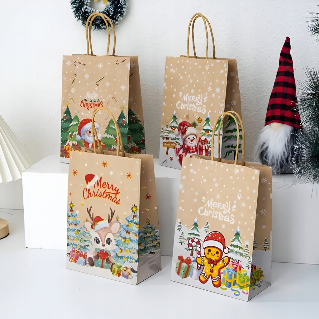 Torba Papierowa z uchwytem skręcanym 210x80x150mm brązowa wzór Świąteczny 4szt.