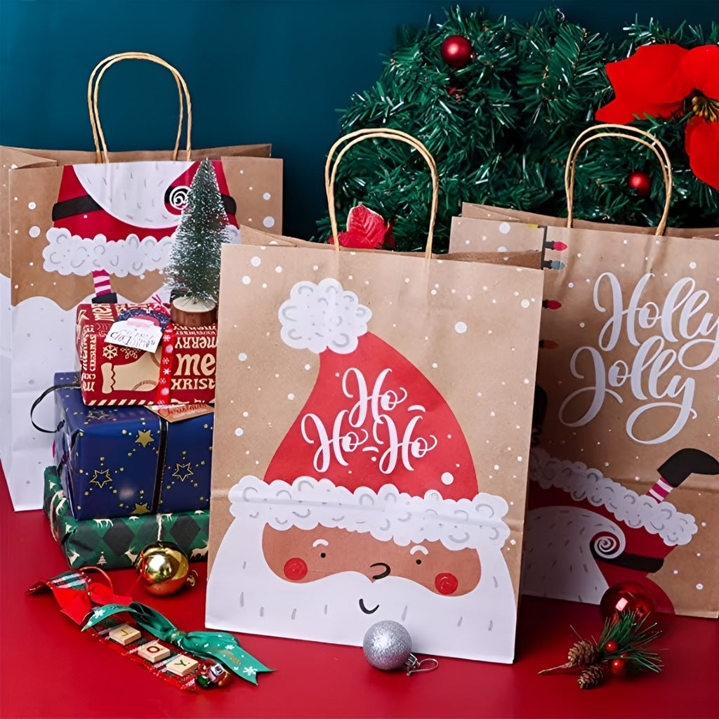 Torba Papierowa z uchwytem skręcanym 270x110x210 brązowa wzór Świąteczny 4szt.