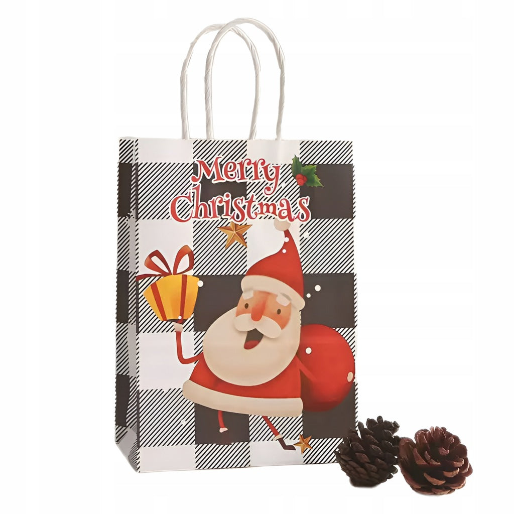 Torba Papierowa z uchwytem skręcanym 330x120x260mm czerwona krata wzór Świąteczny 4szt.