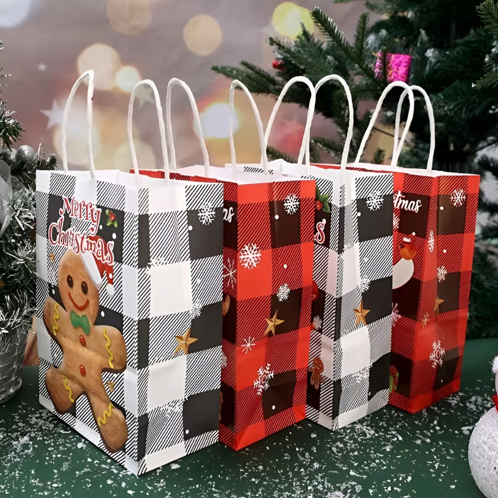Torba Papierowa z uchwytem skręcanym 330x120x260mm czerwona krata wzór Świąteczny 4szt.