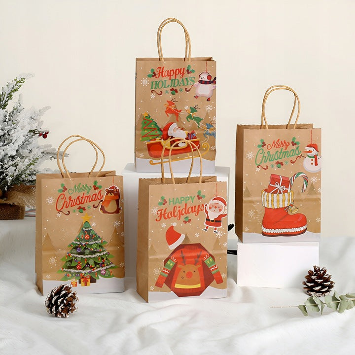 Torba Papierowa z uchwytem skręcanym 330x120x260mm brązowa wzór Świąteczny 4szt.