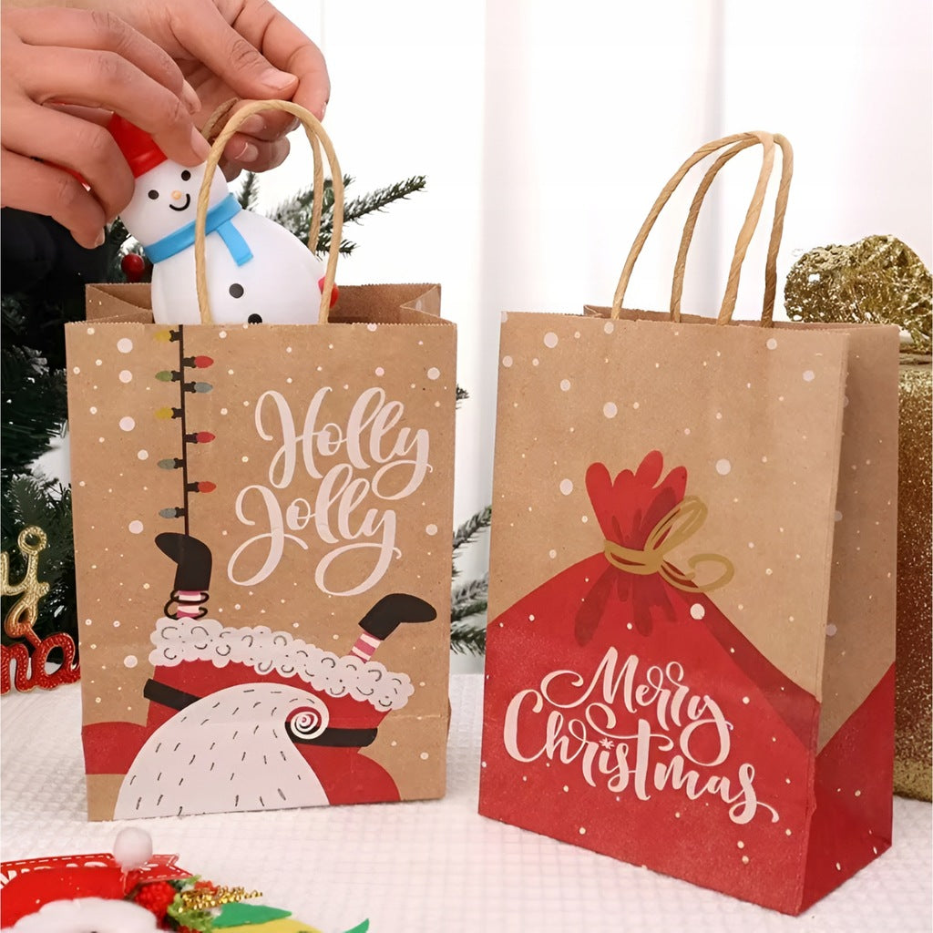 Torba Papierowa z uchwytem skręcanym 210x80x150mm brązowa wzór Świąteczny 4szt.