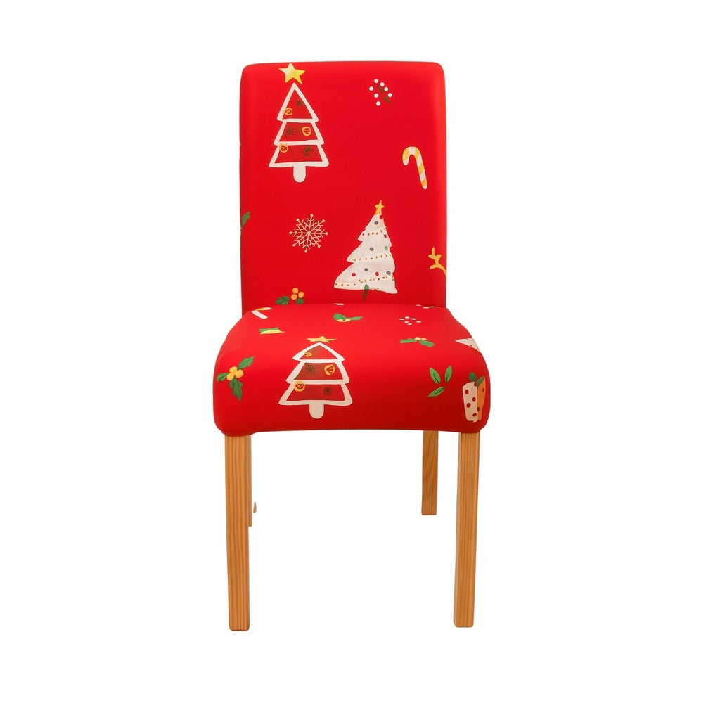 Pokrowiec na krzesło czerwony świąteczny motyw choinek