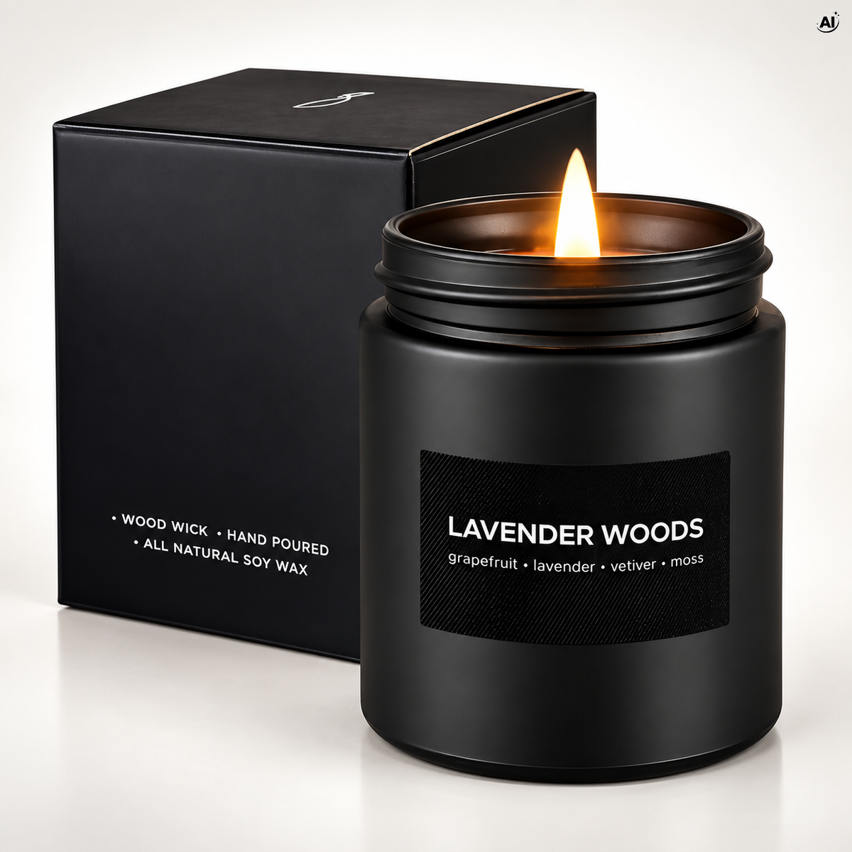 Świeca sojowa zapachowa w czarnym szkle, zapach Lavender Woods