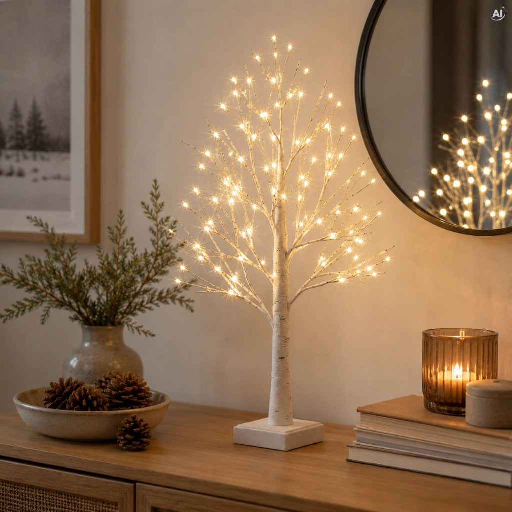 Świecące drzewko brzozowe z ciepłymi lampkami LED, 60 cm