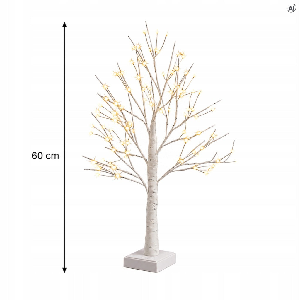 Świecące drzewko brzozowe z ciepłymi lampkami LED, 60 cm
