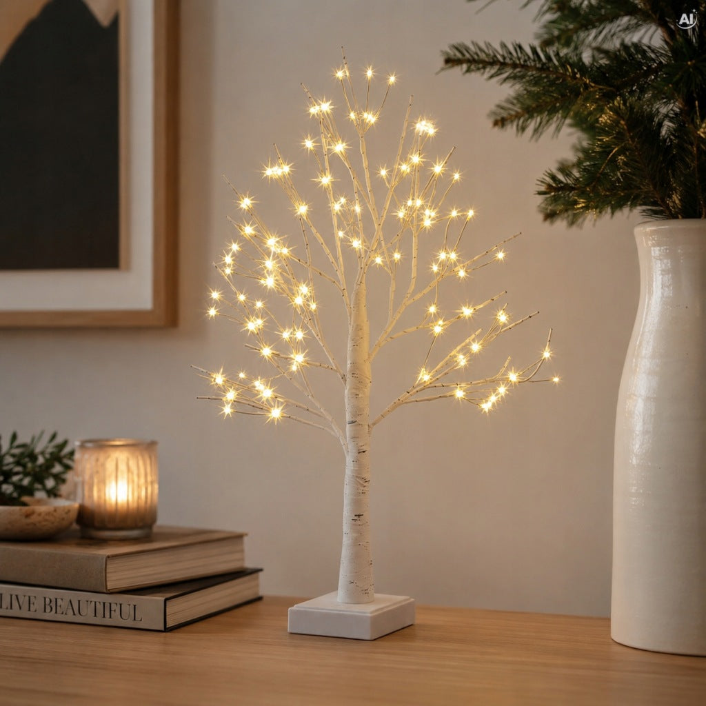 Świecące drzewko brzozowe z ciepłymi lampkami LED, 60 cm