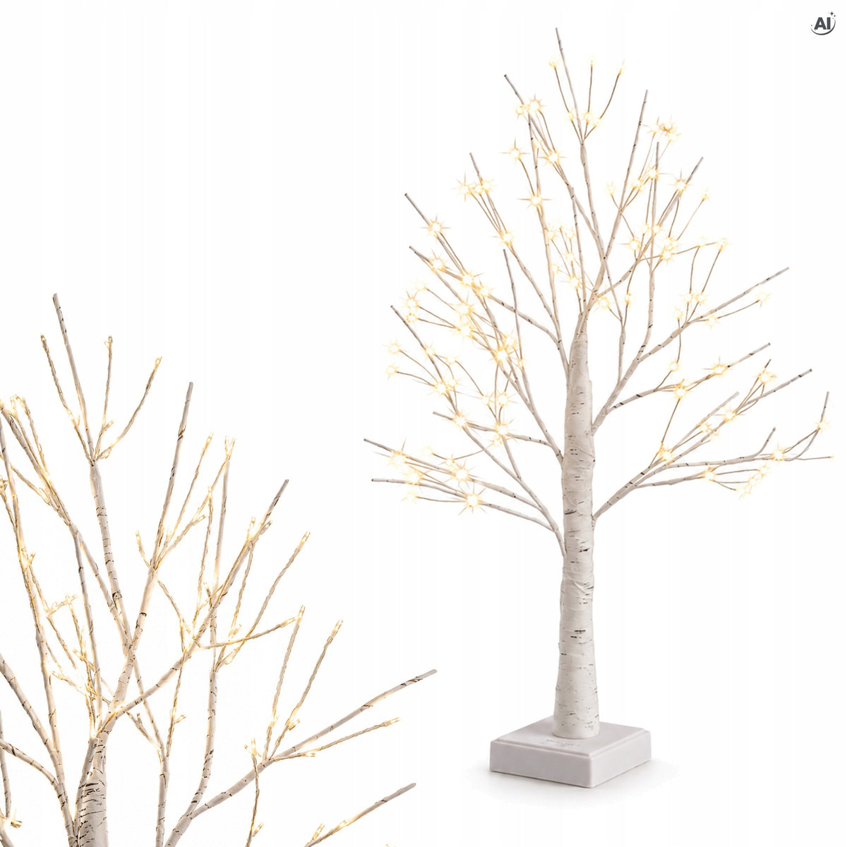Świecące drzewko brzozowe z ciepłymi lampkami LED, 60 cm
