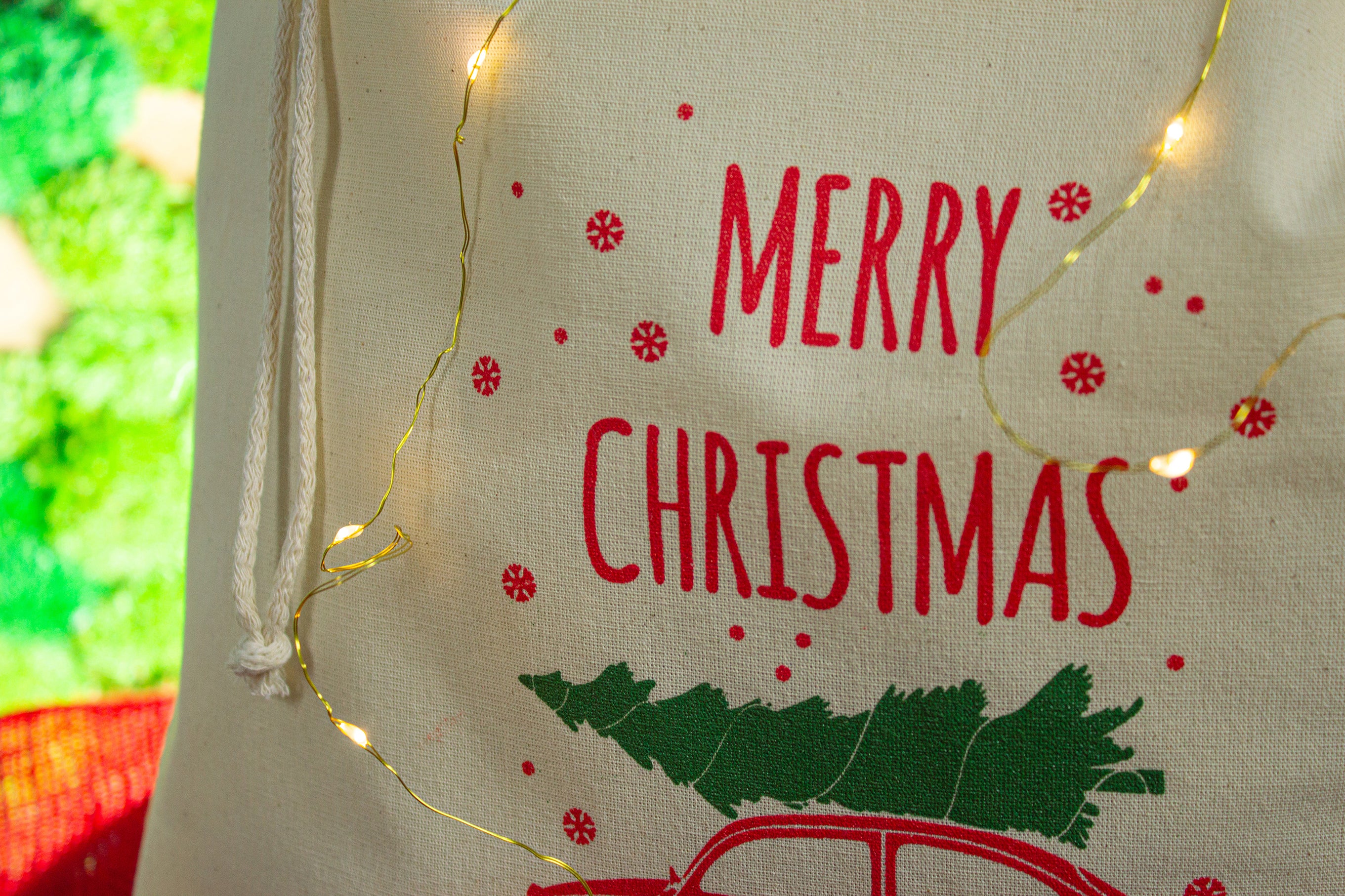 Worek świąteczny bawełniany 250x250 mm z nadrukiem Merry Christmas  prezentowy