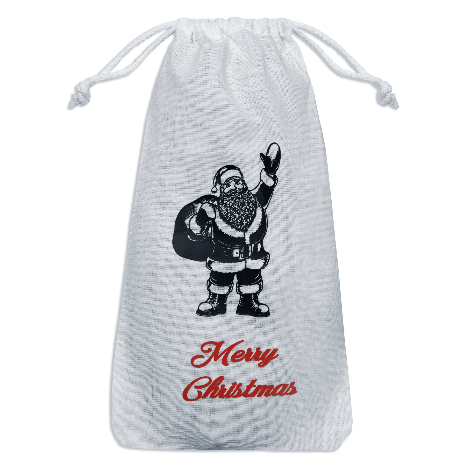 Worek świąteczny bawełniany 180x350 mm biały nadruk Mikołaj Merry Christmas