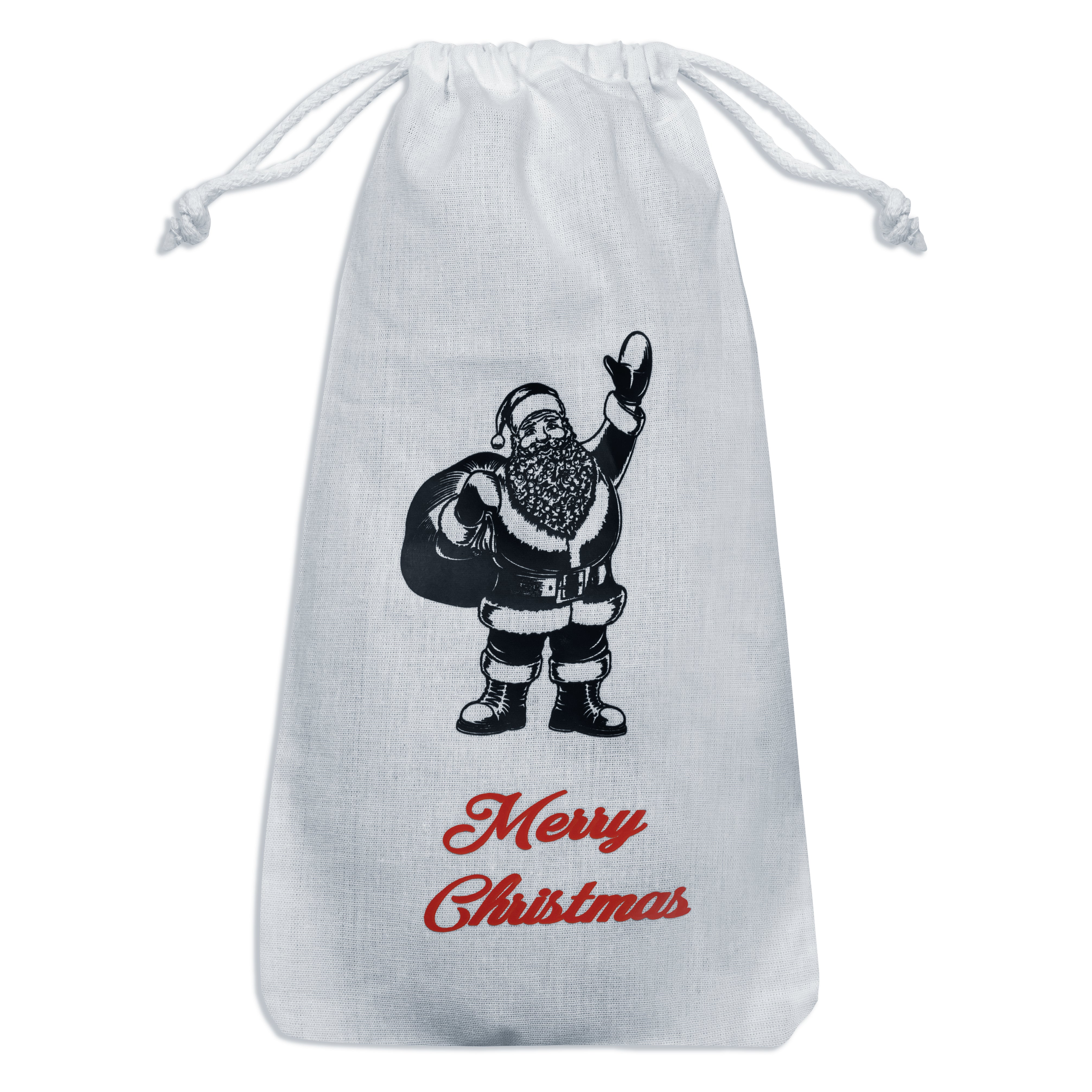 Worek świąteczny bawełniany 180x350 mm biały nadruk Mikołaj Merry Christmas