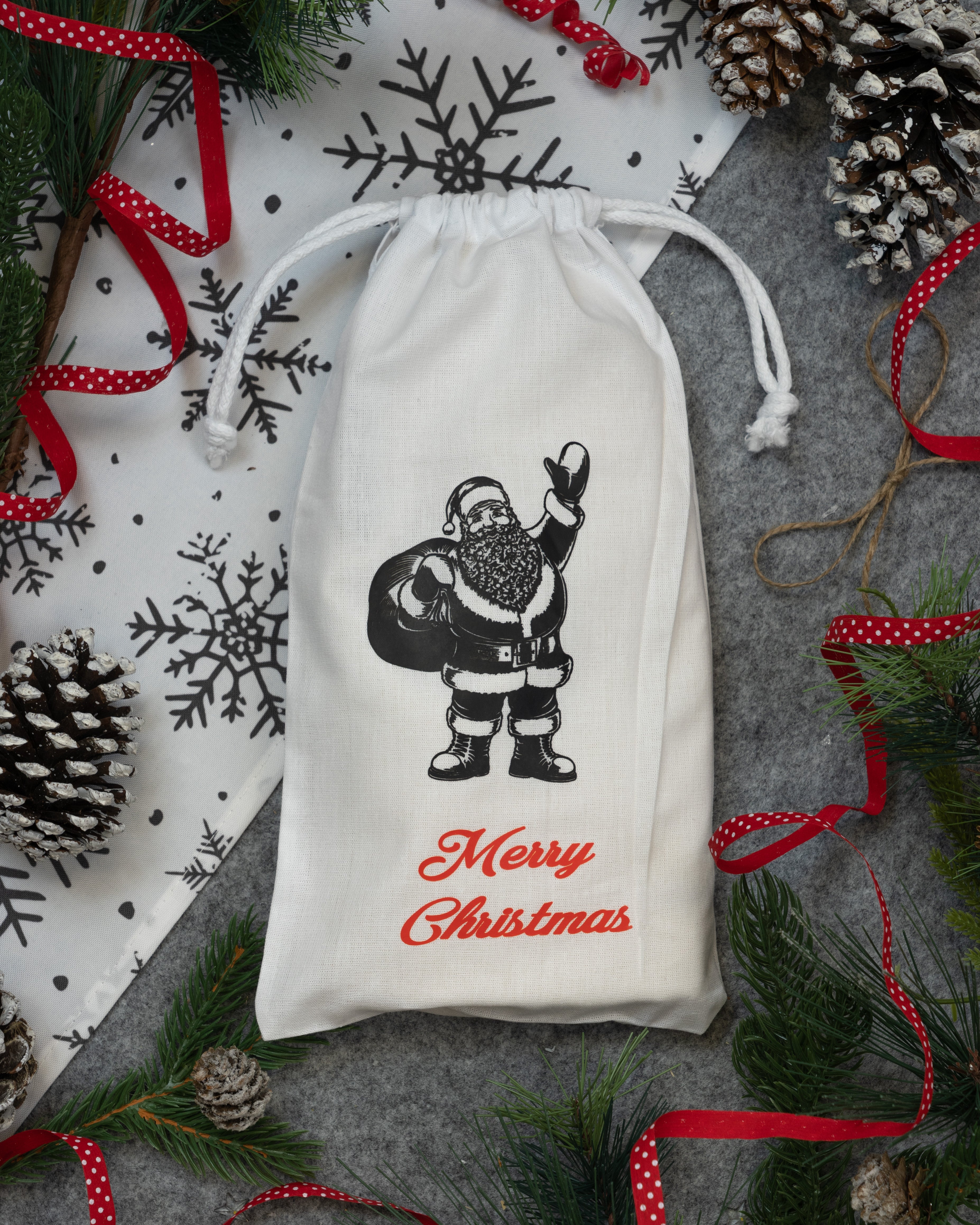 Świąteczny worek bawełniany 150x200mm Mikołaj Merry Christmas