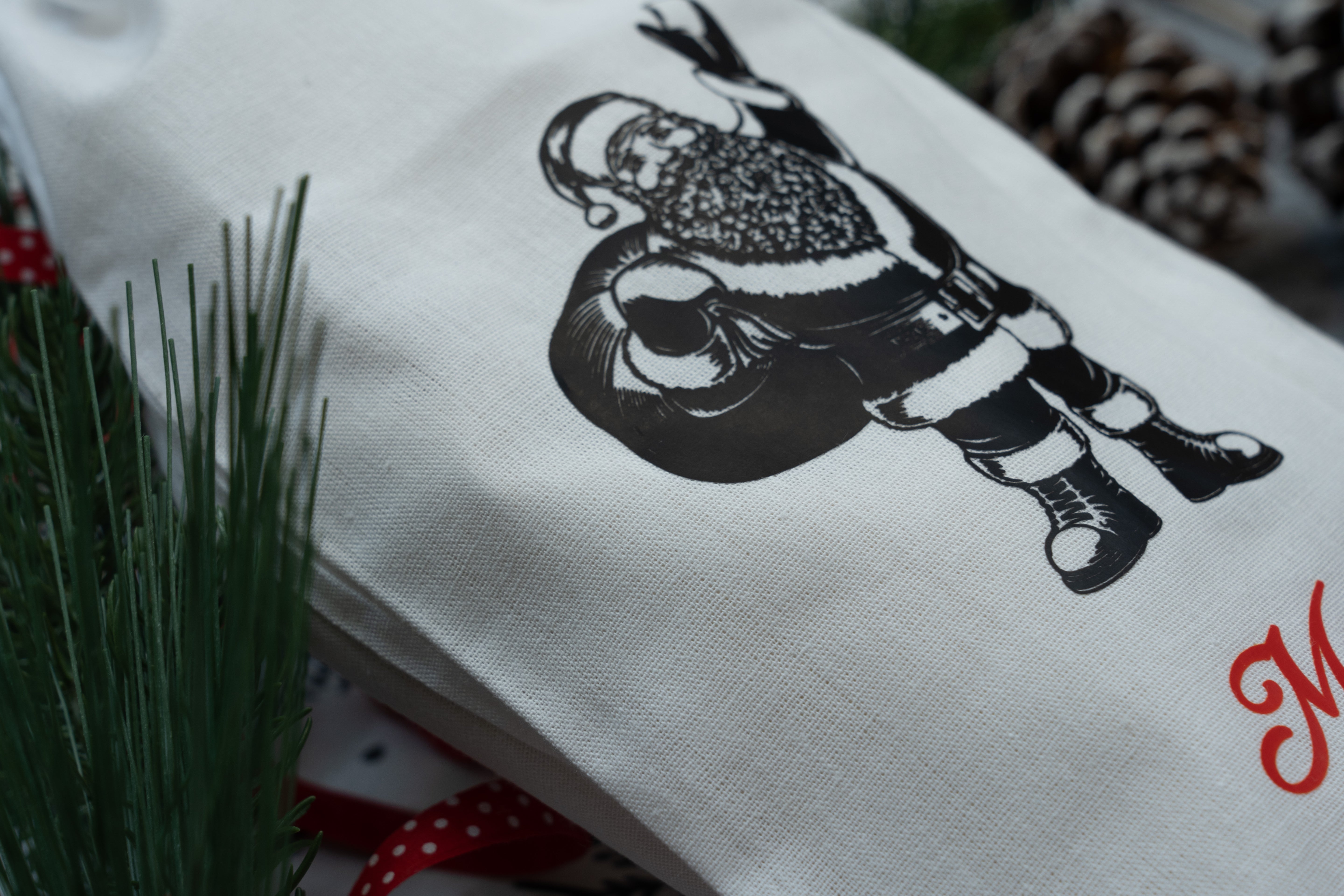 Świąteczny worek bawełniany 150x200mm Mikołaj Merry Christmas