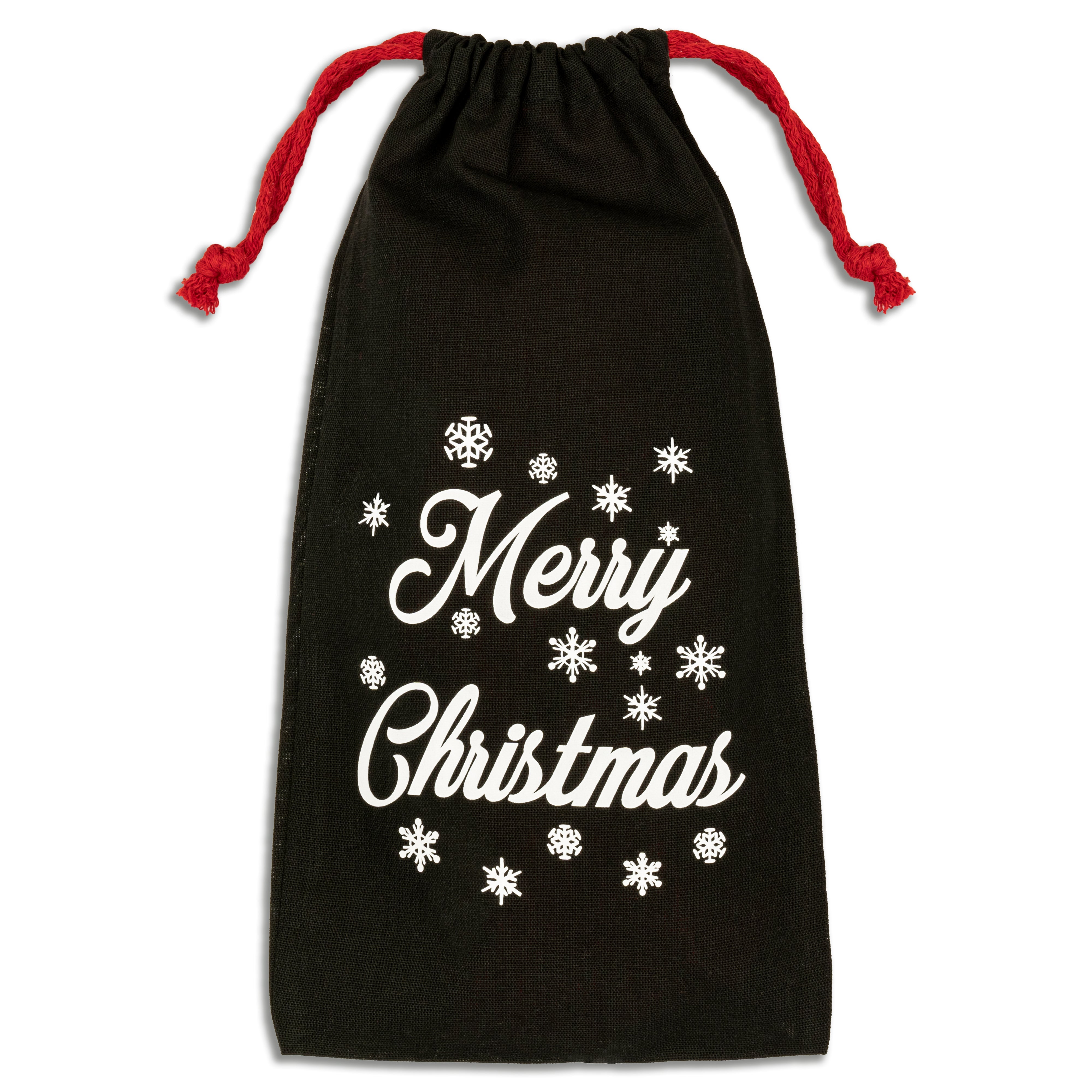 Worek świąteczny bawełniany 130x270 mm czarny Merry Christmas biały nadruk