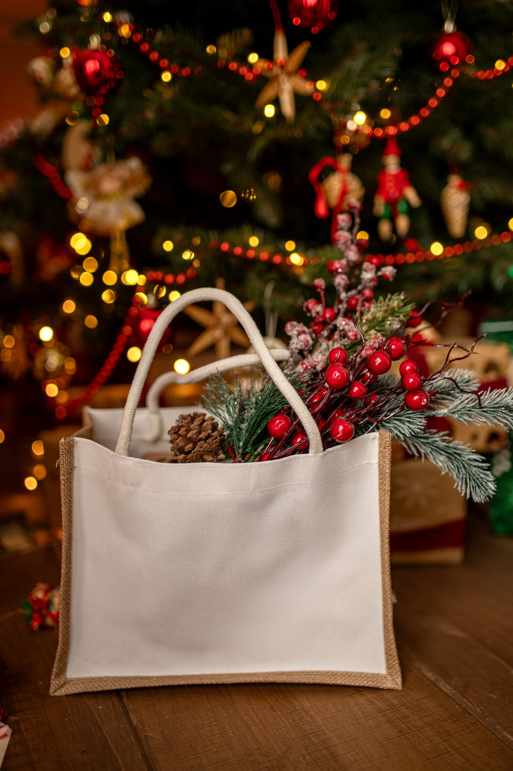 Torba Jutowa Brązowa Białą 320x210x130mm