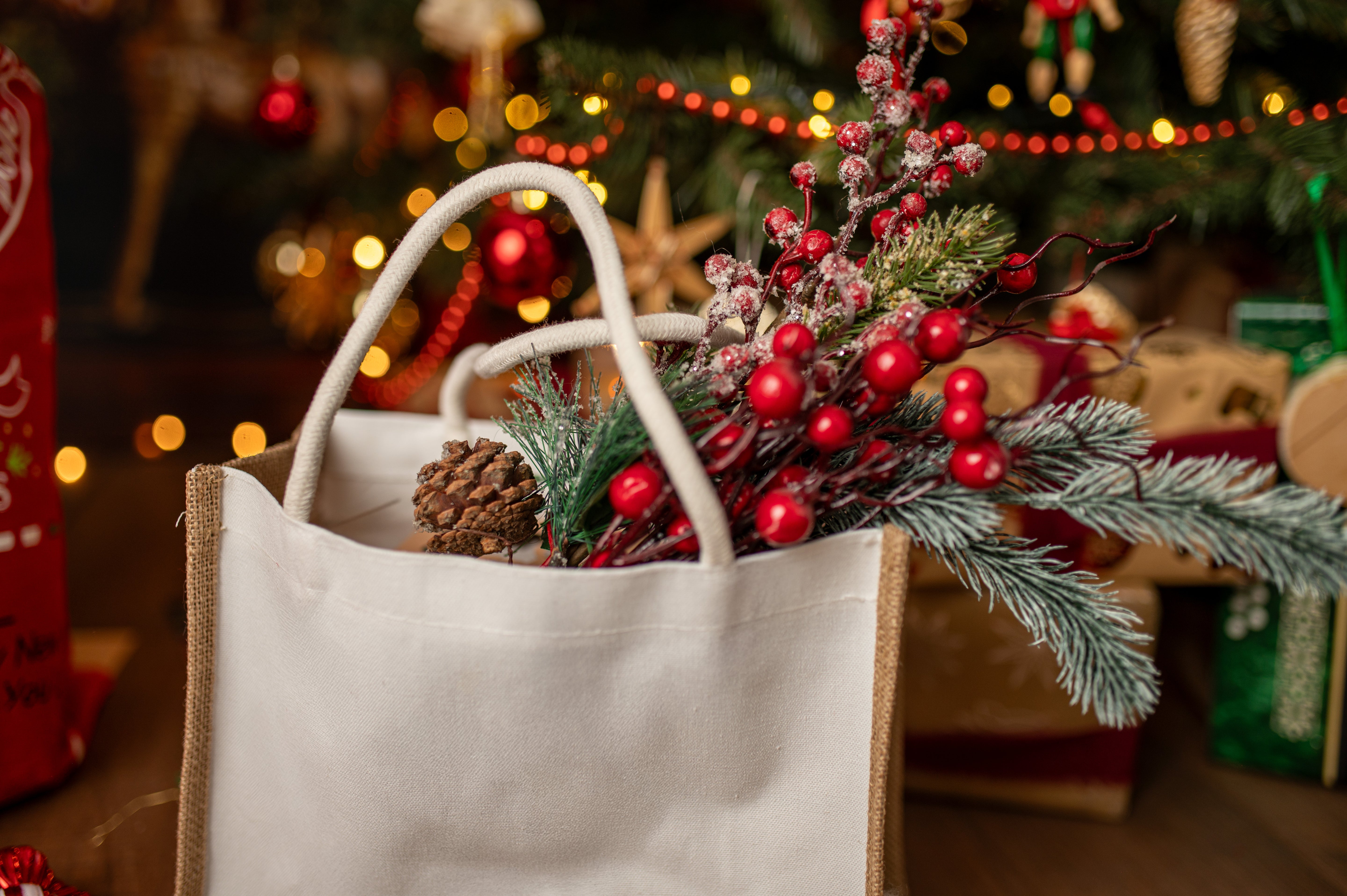 Torba Jutowa Brązowa Białą 320x210x130mm