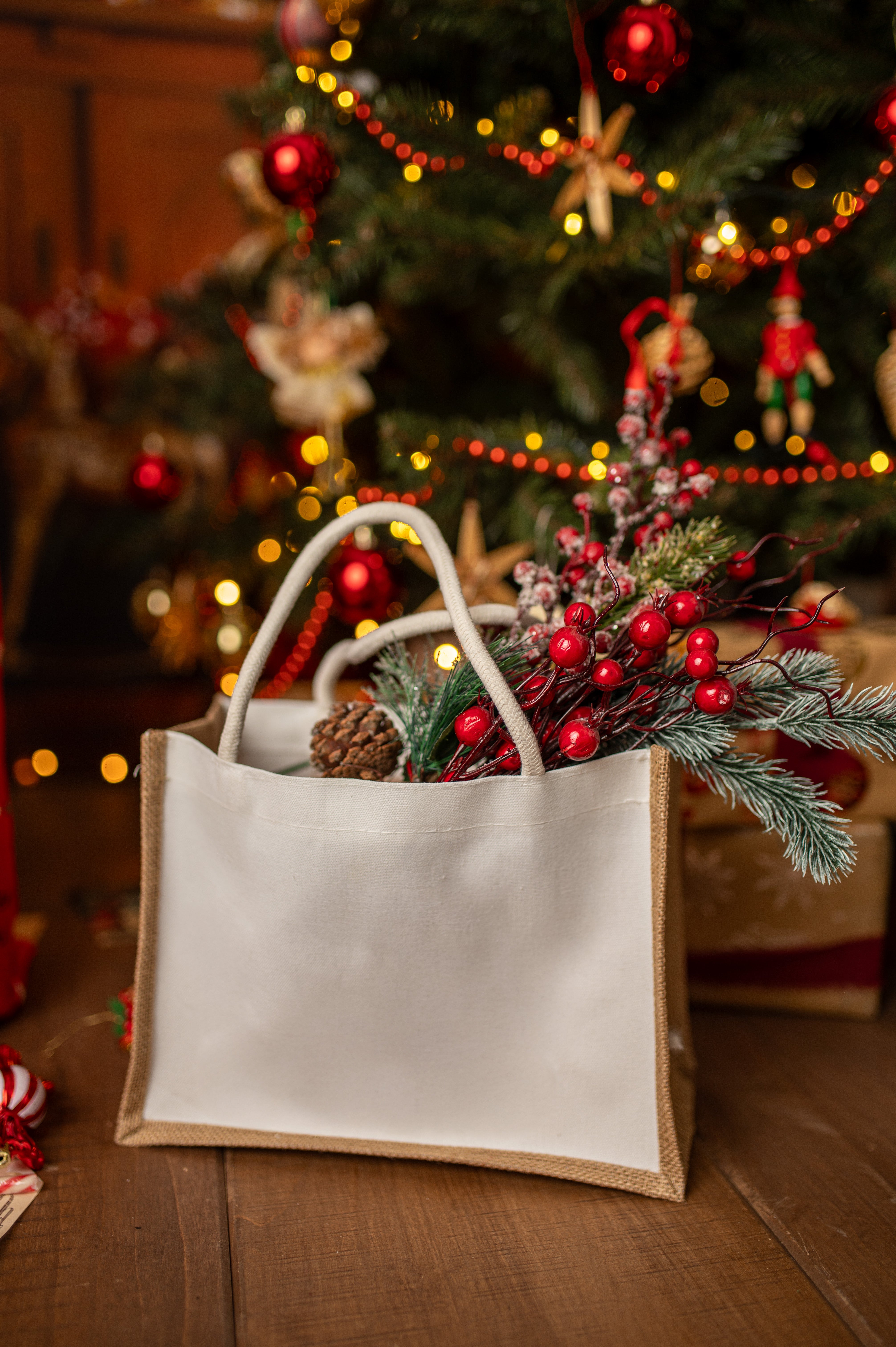 Torba Jutowa Brązowa Białą 320x210x130mm