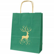 Torba Papierowa Świąteczna 180x80x225 Zielona Renifer 5szt