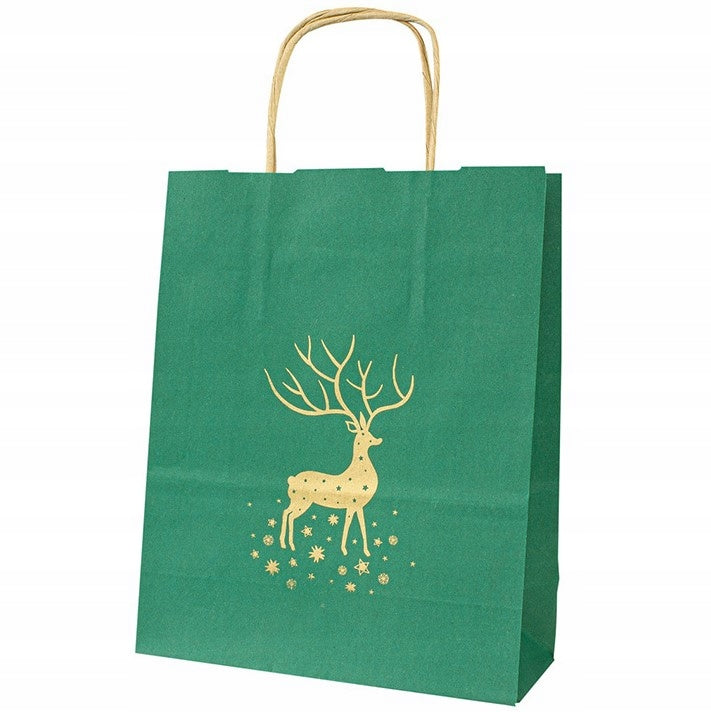 Torba Papierowa Świąteczna 180x80x225 Zielona Renifer 5szt