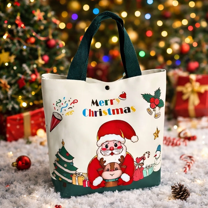 Torba prezentowa świąteczna z Mikołajem i reniferem, 29 cm