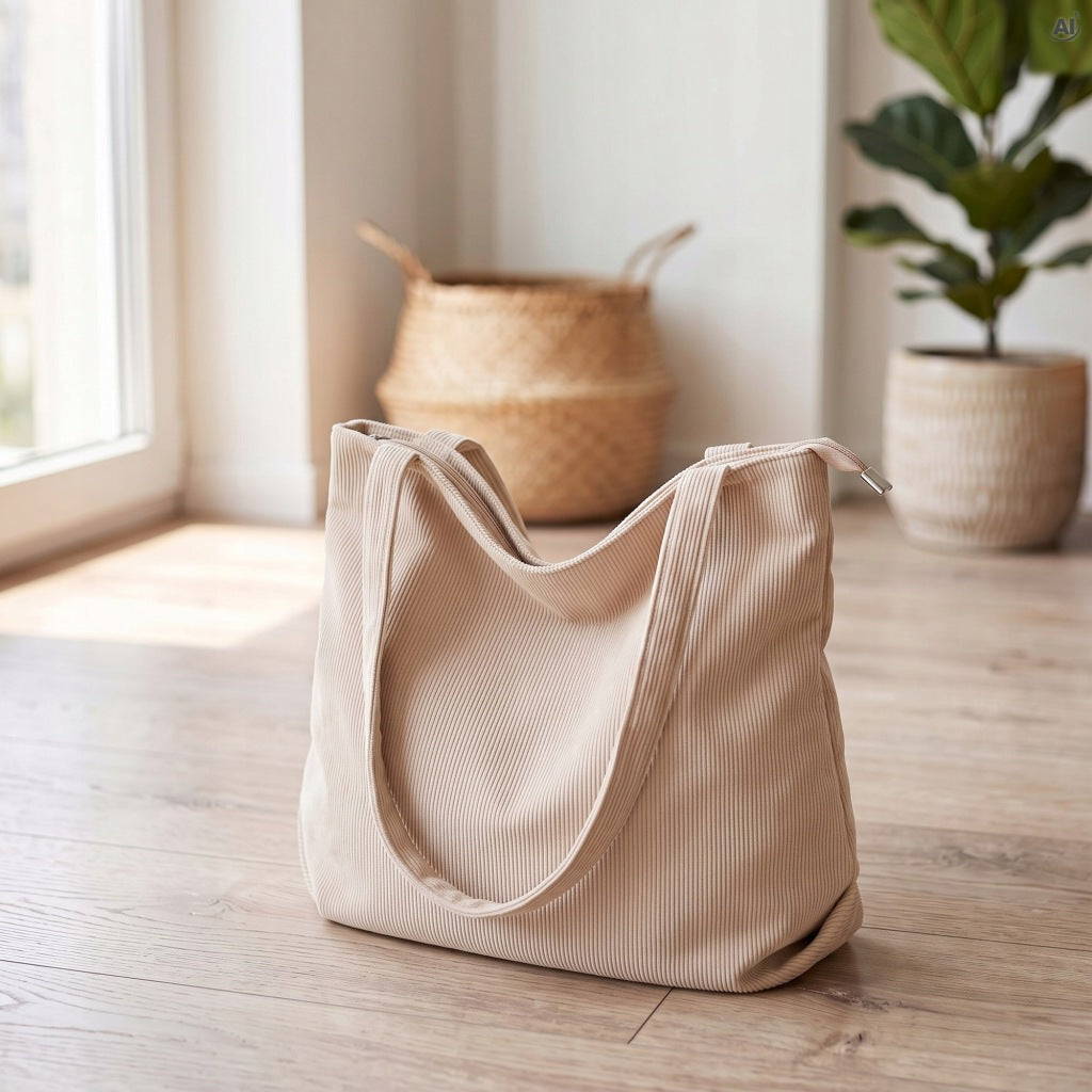 Torba sztruksowa shopper beżowa na ramię