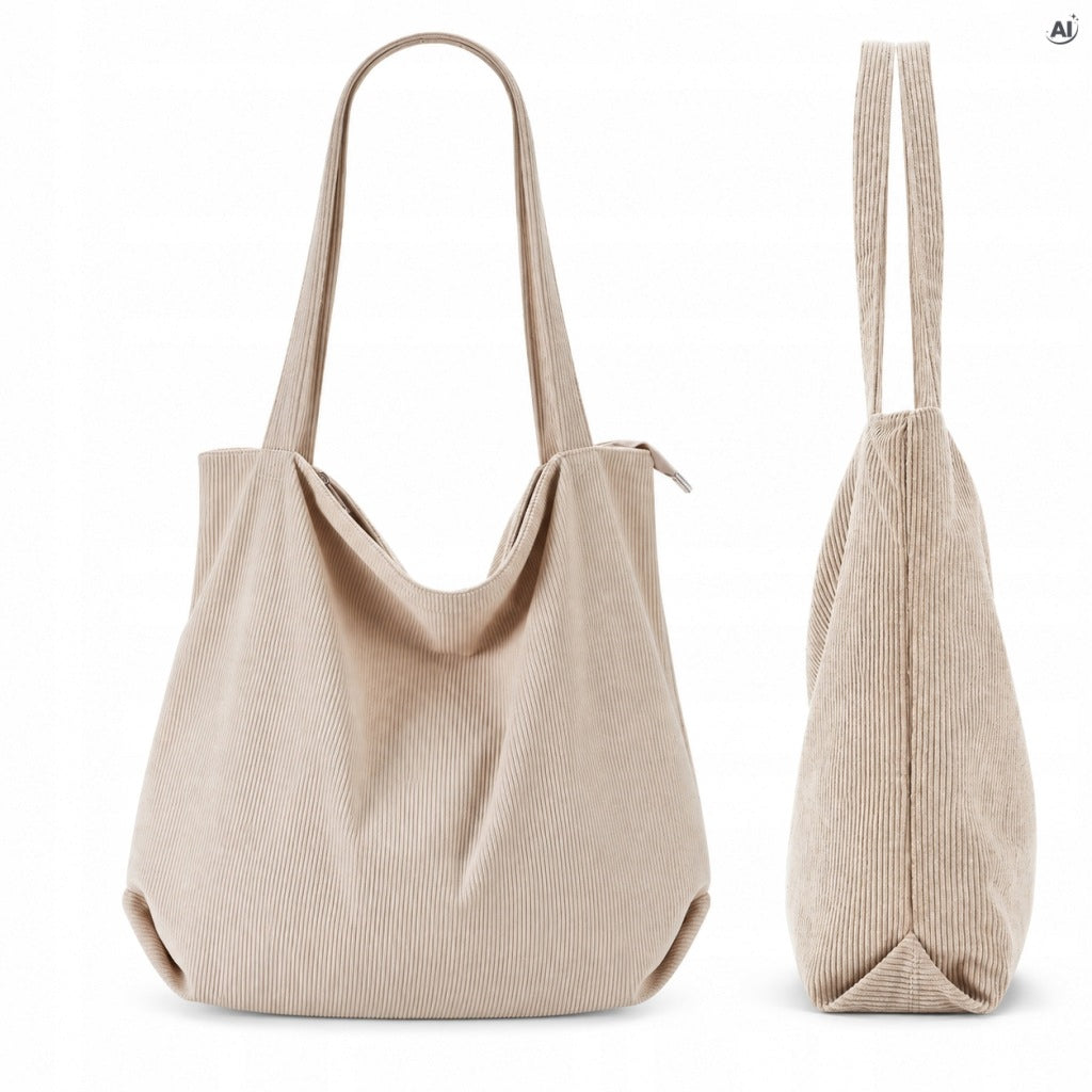 Torba sztruksowa shopper beżowa na ramię