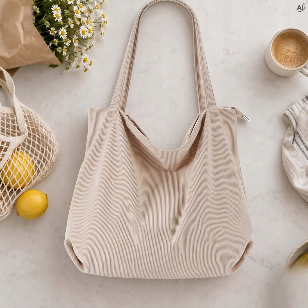 Torba sztruksowa shopper beżowa na ramię