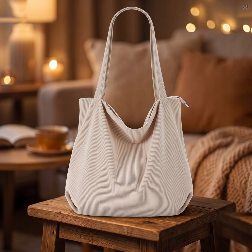 Torba sztruksowa shopper beżowa na ramię
