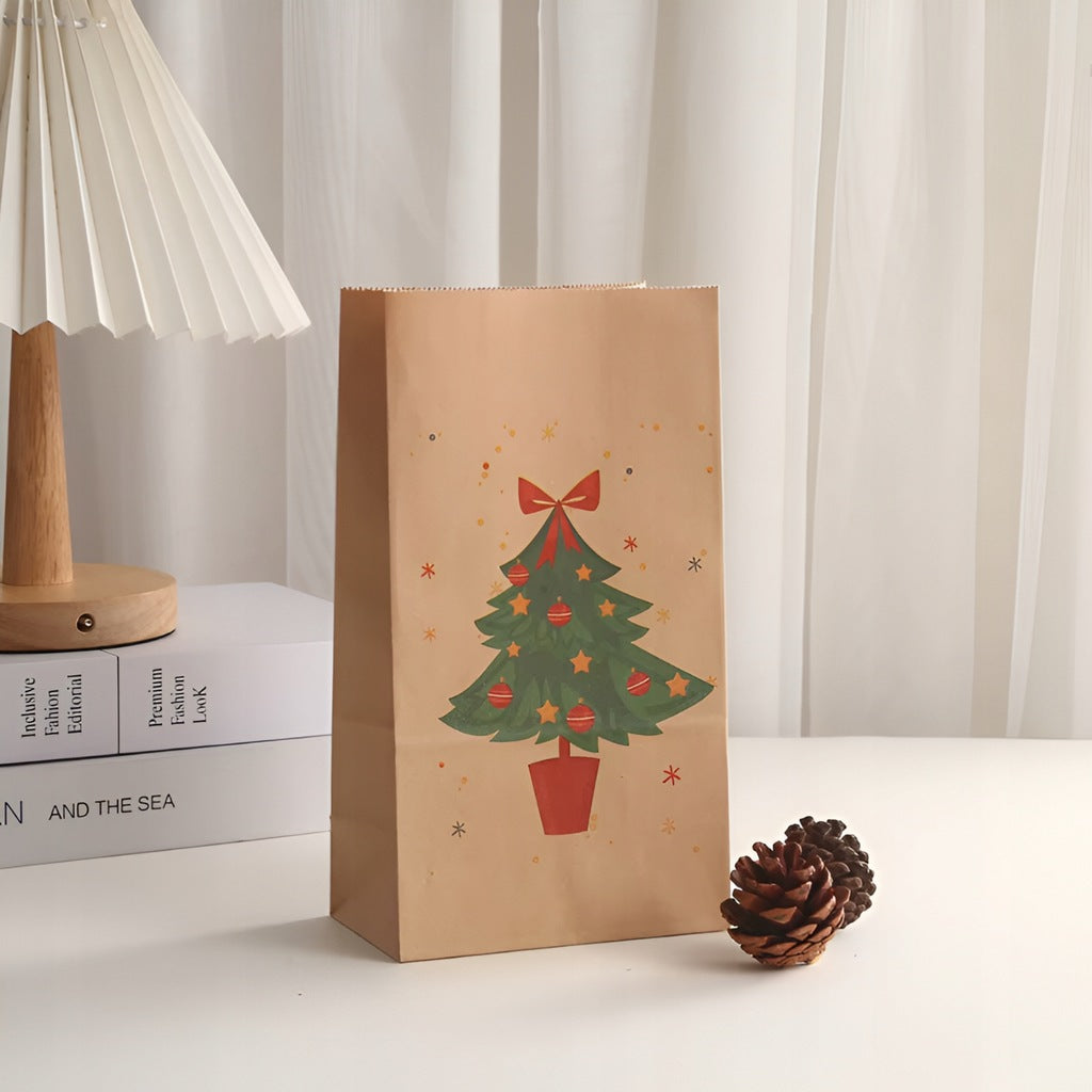 Torba Papierwa klockowa 240x80x13mm brązowa wzór Świąteczny 4szt.