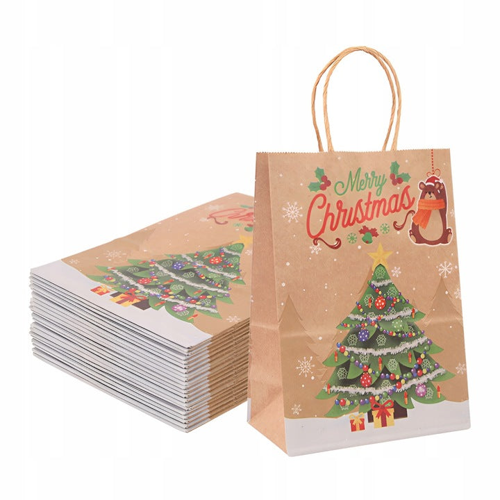 Torba Papierowa z uchwytem skręcanym 210x80x150mm brązowa wzór Świąteczny 4szt.