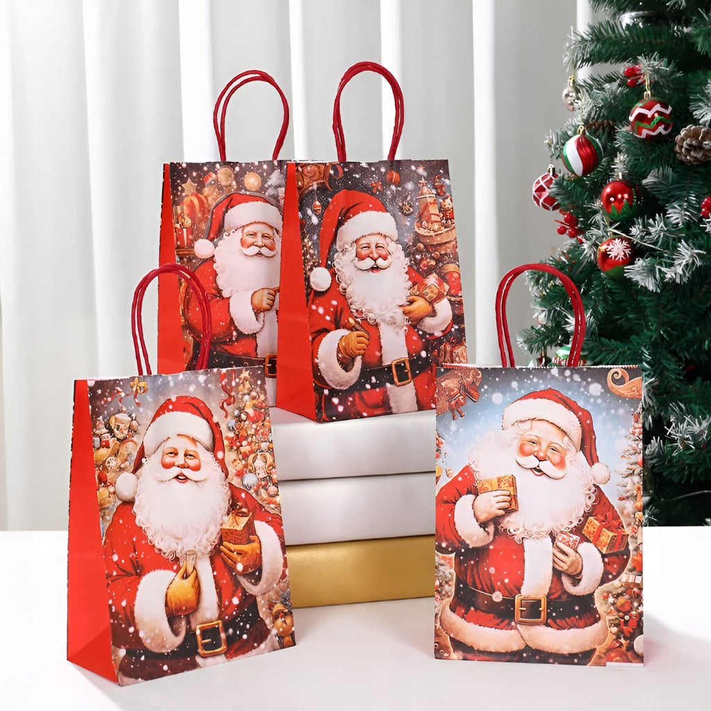 Torba Papierowa z uchwytem skręcanym 210x80x150mm brązowa Mikołaj 4szt.