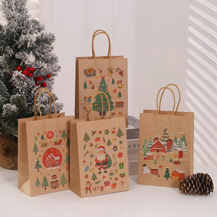 Torba Papierowa z uchwytem skręcanym 210x80x150mm brązowa wzór Świąteczny 4szt.