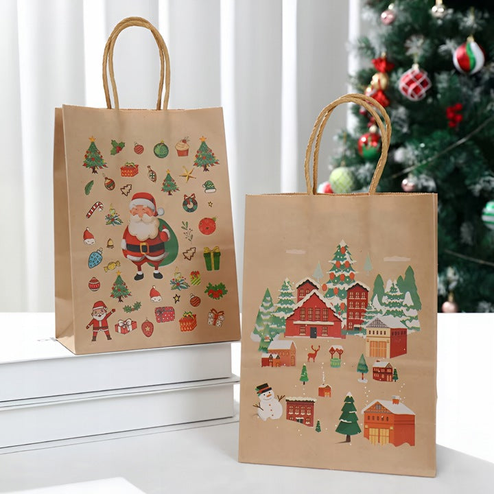 Torba Papierowa z uchwytem skręcanym 210x80x150mm brązowa wzór Świąteczny 4szt.