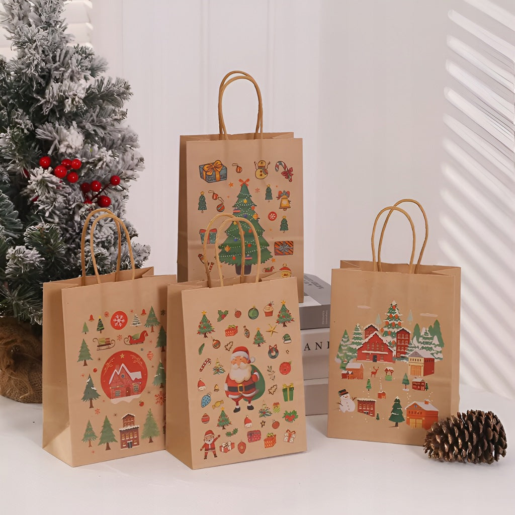 Torba Papierowa z uchwytem skręcanym 270x110x210mm brązowa wzór Świąteczny 4szt.