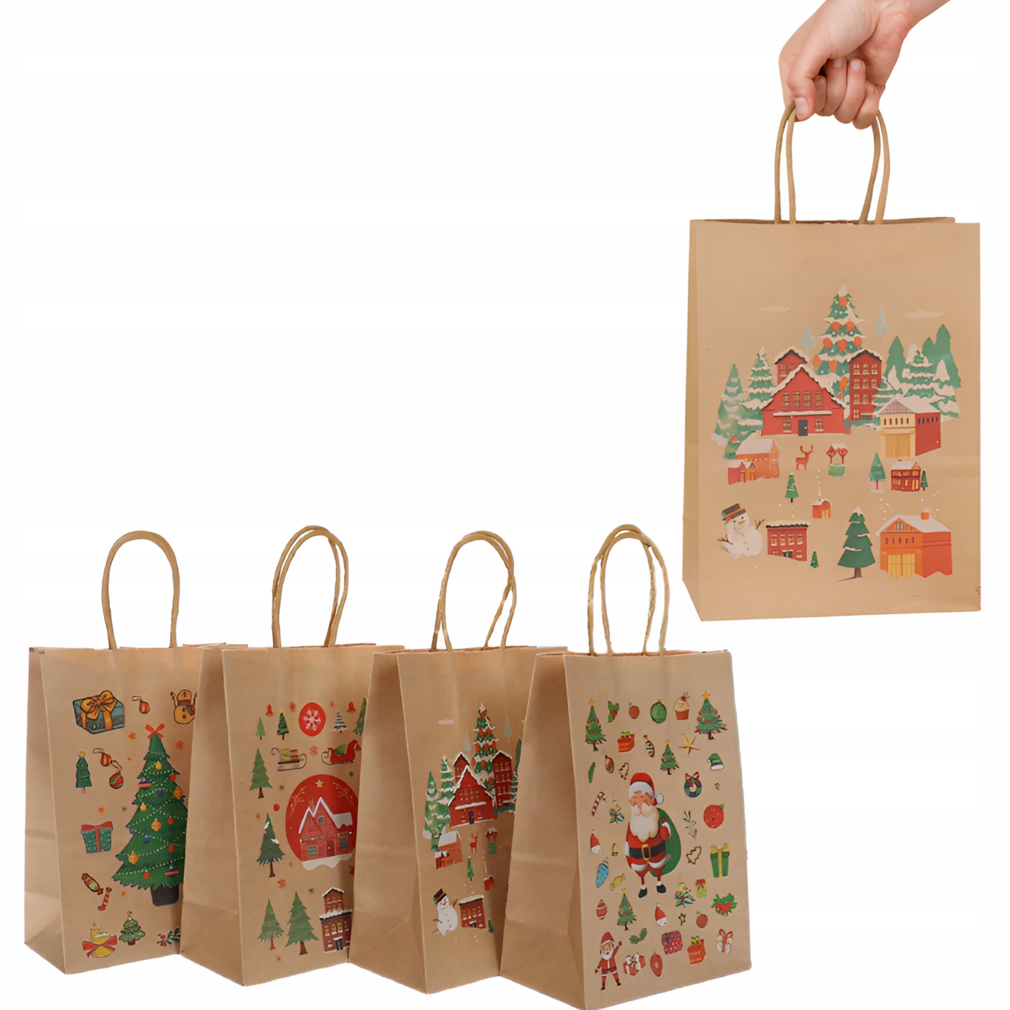 Torba Papierowa z uchwytem skręcanym 270x110x210mm brązowa wzór Świąteczny 4szt.