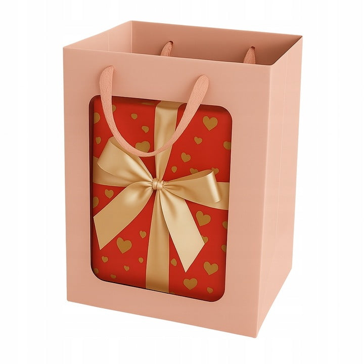 Torebki Papierowe z Okienkiem Różowe 180mx130m250mm