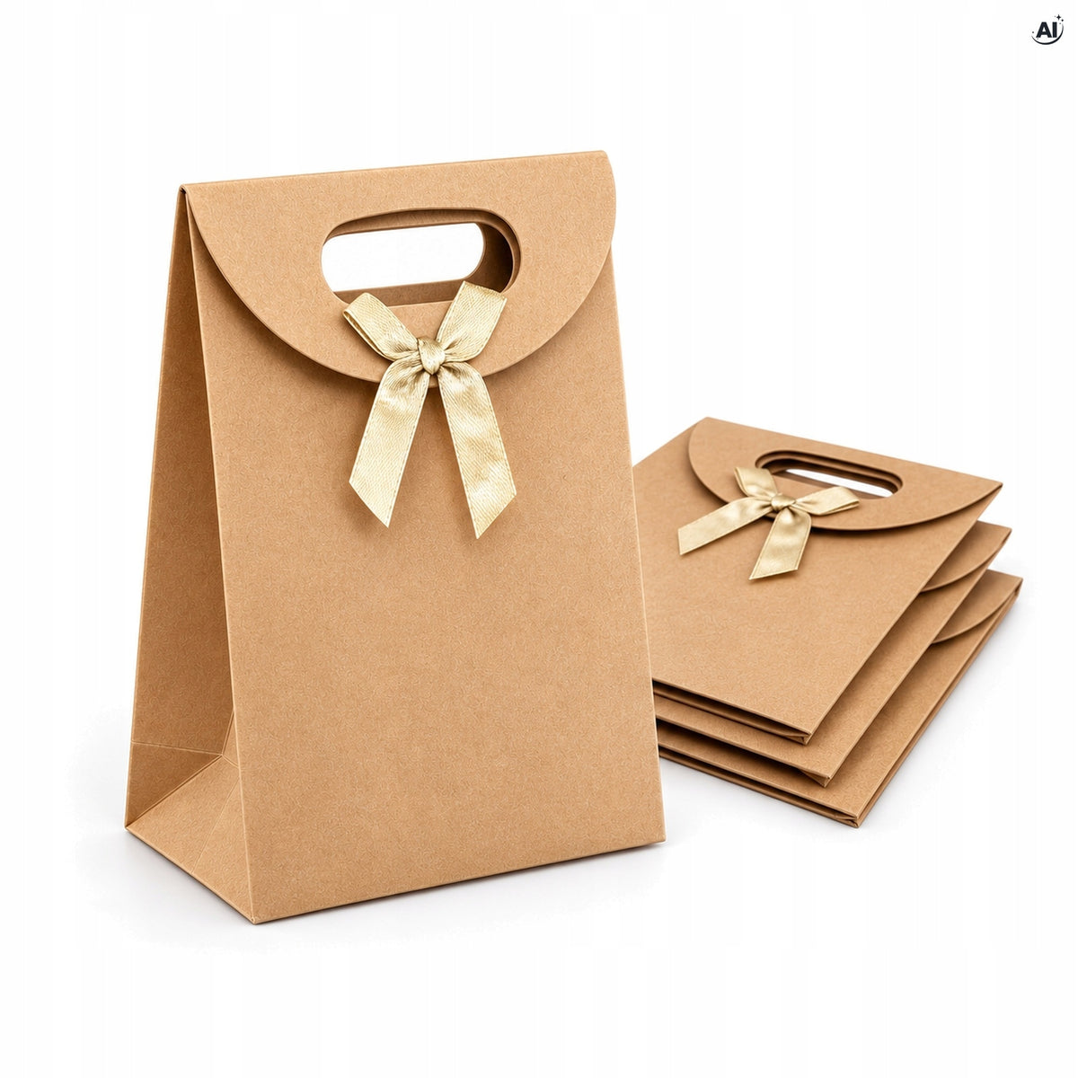 Torebki Prezentowe Kraft 16 × 12 × 6 cm  z Kokardką 4 szt.