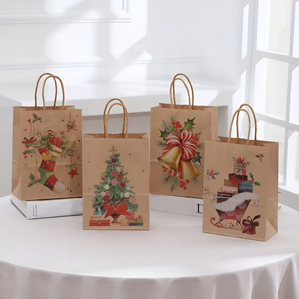 Torba Papierowa z uchwytem skręcanym 210x80x150 brązowa wzór Choinki 4szt.