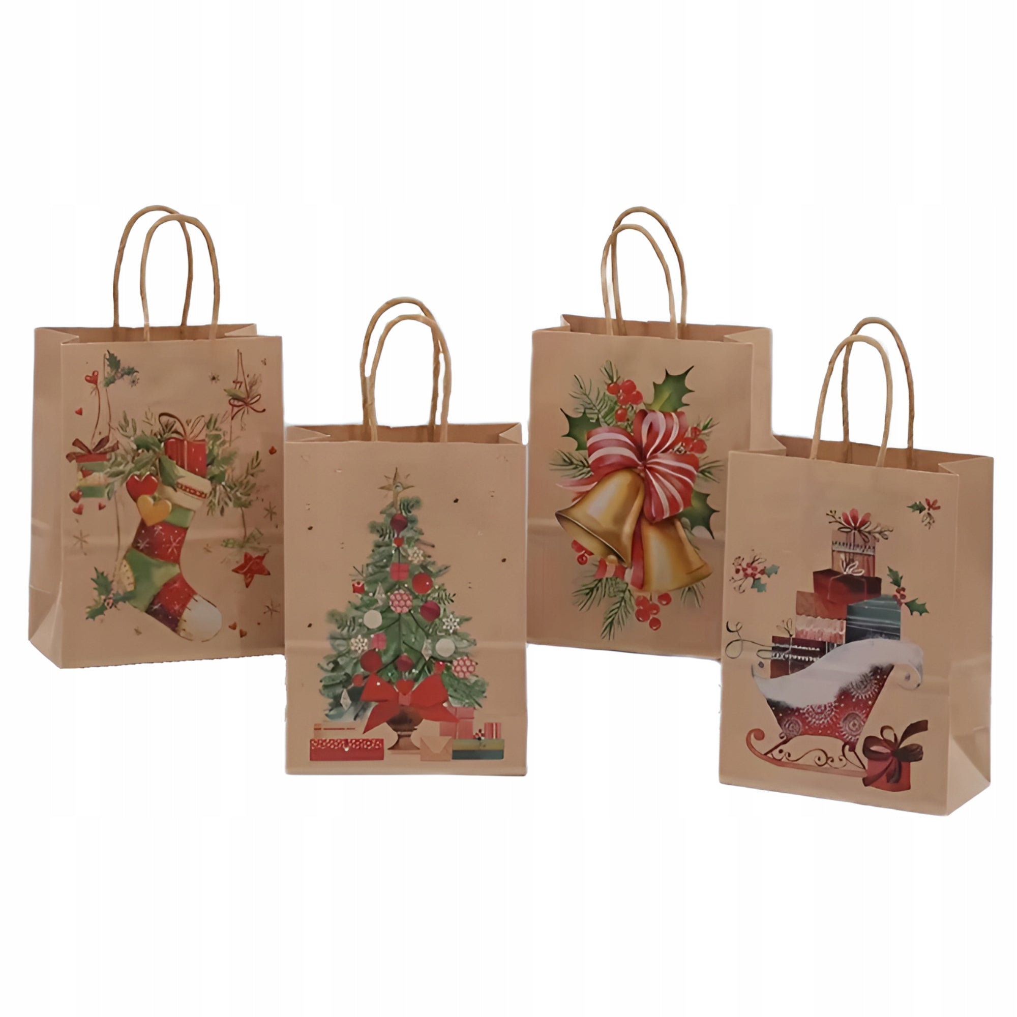 Torba Papierowa z uchwytem skręcanym 210x80x150 brązowa wzór Choinki 4szt.