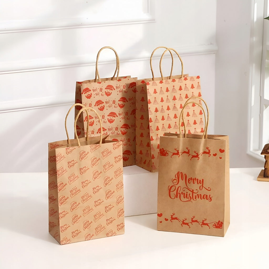 Torba Papierowa z uchwytem skręcanym 330x120x260mm brązowa wzór Świąteczny 4szt.