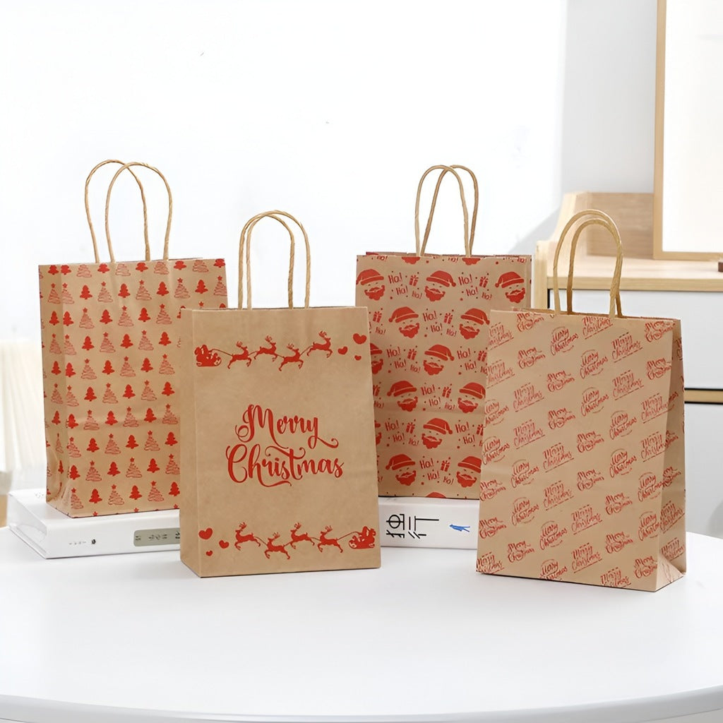Torba Papierowa z uchwytem skręcanym 210x80x150 brązowa wzór Świąteczny 4szt.